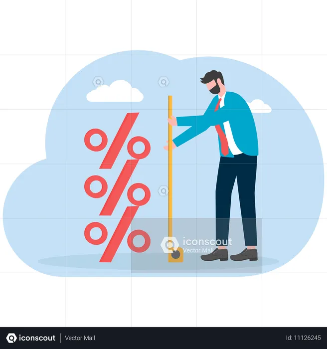 Businessman using tape measure to measure height of percentage symbol  Illustration
