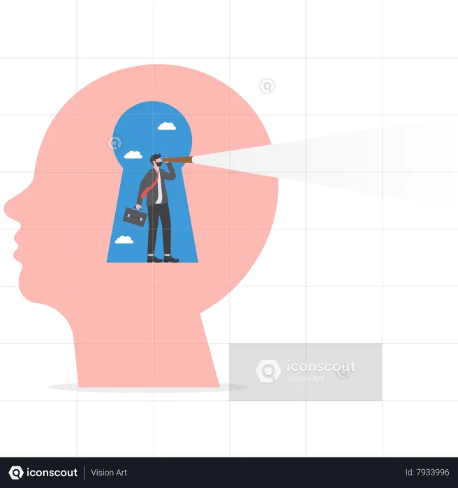 Businessman using telescope to look into the distance self discovery  Illustration