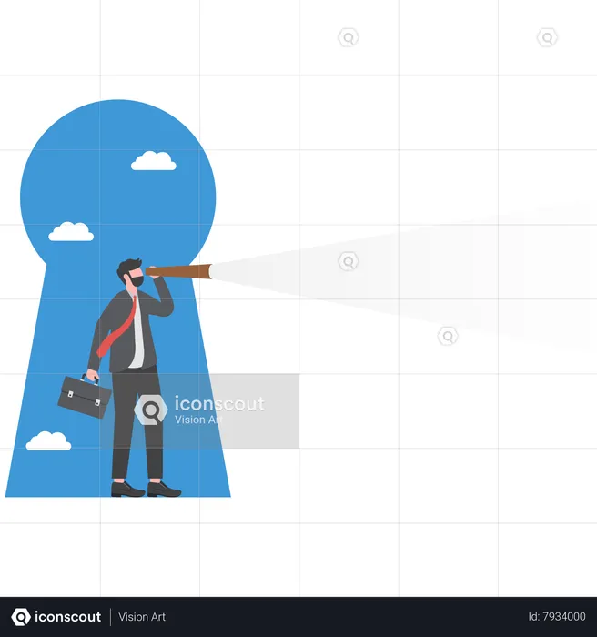 Businessman using telescope to look into the distance Self-discovery  Illustration
