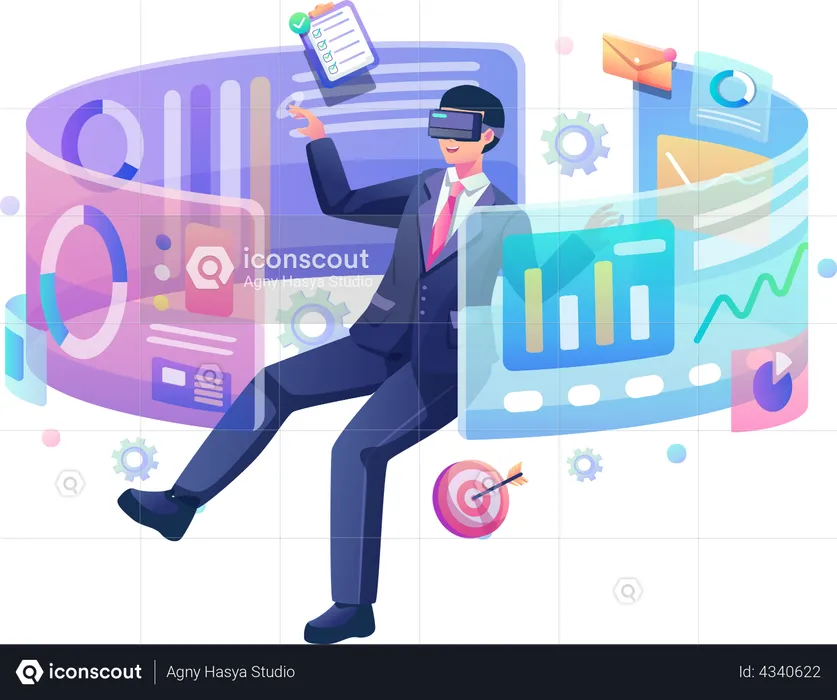 Businessman using VR technology for analysis  Illustration