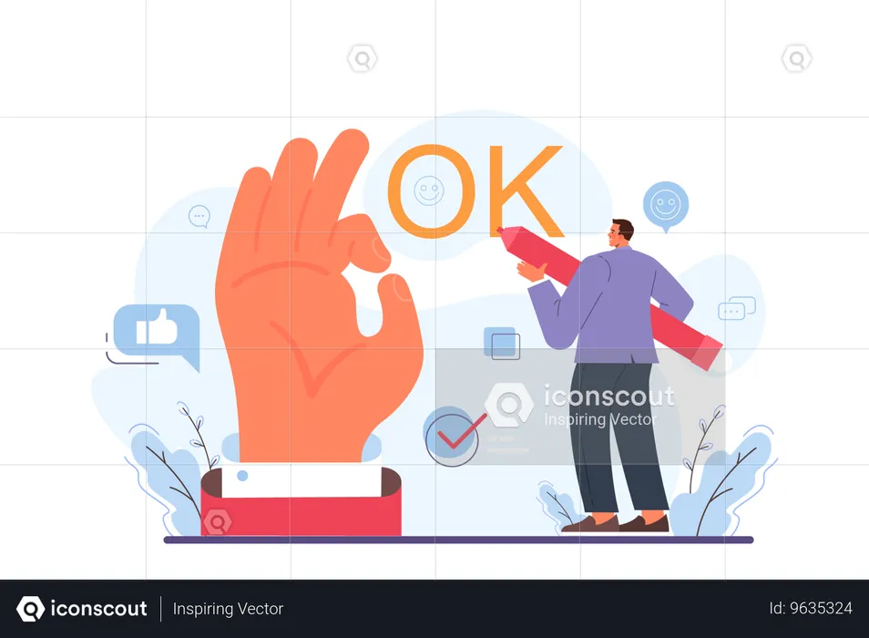 Businessman verifies task completion  Illustration