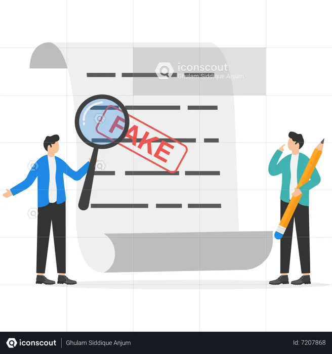 Businessman verify fake documents  Illustration