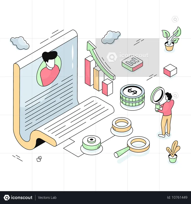 Businessman viewing curriculum vitae of new candidate  Illustration