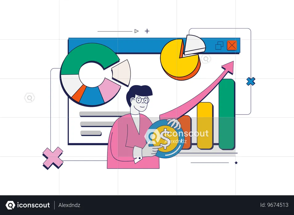 Businessman views at financial graph  Illustration