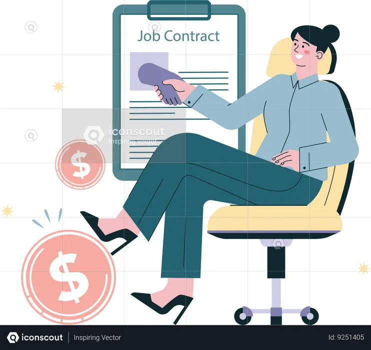 Businessman views at job contract  Illustration