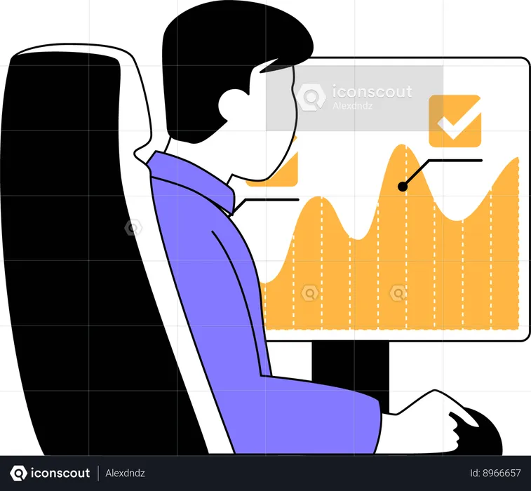 Businessman views increase in business graph  Illustration