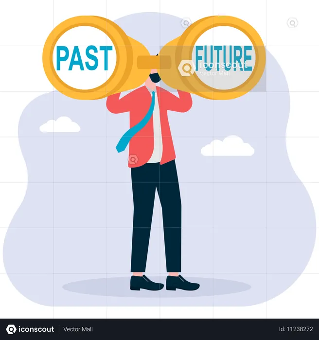 Businessman visions for past and future opportunity  Illustration