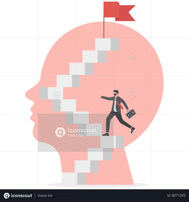 Businessman walk up the stairs to vision and opportunities on head human for target  Illustration