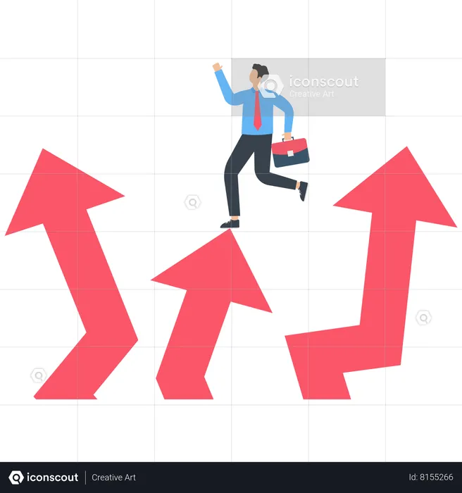 Businessman walking forward on rising arrow  Illustration