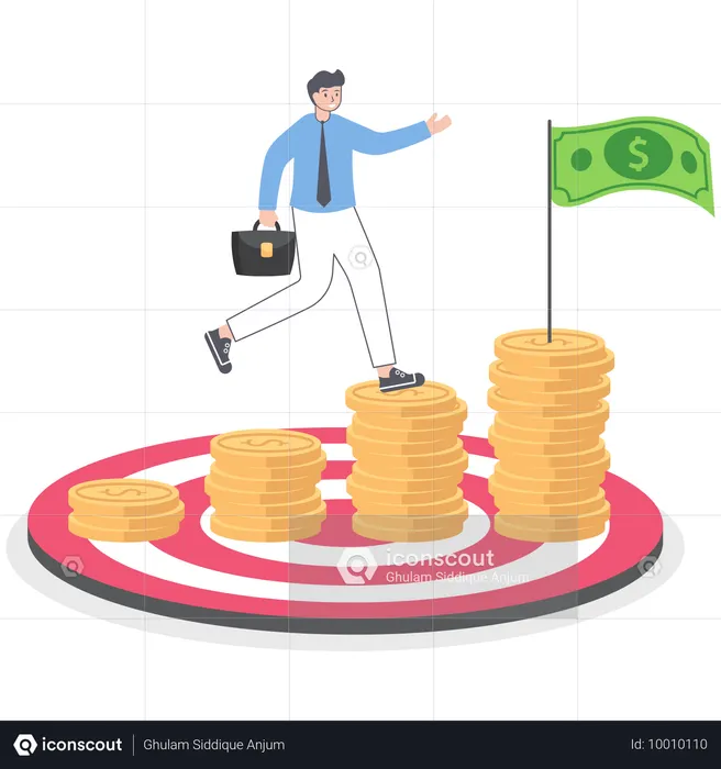 Businessman walking on money while getting financial success  Illustration