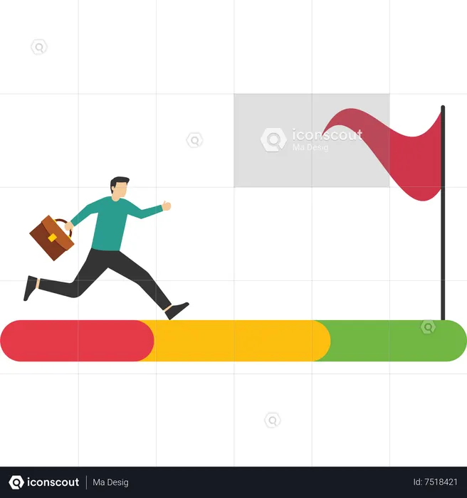 Businessman walking on the progress bar to reach success flag  Illustration