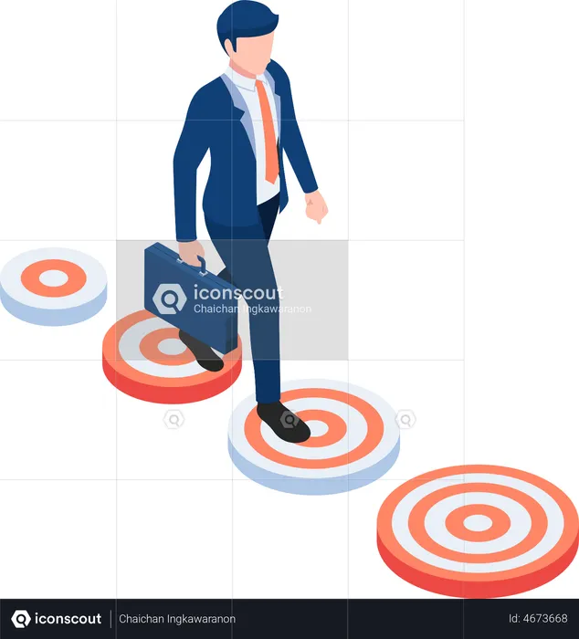 Businessman walking towards Business target  Illustration