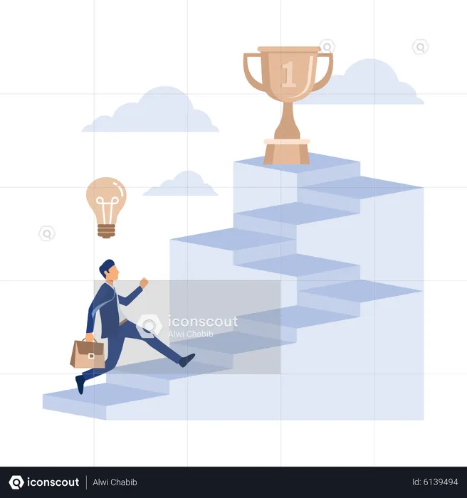 Businessman walking towards success stair  Illustration