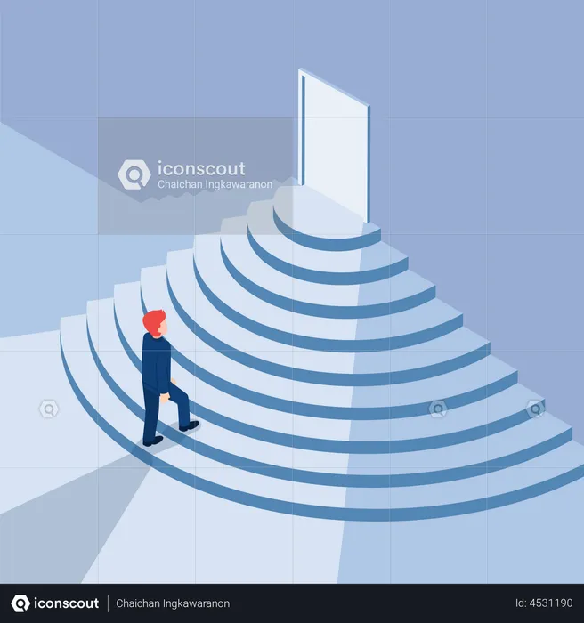 Businessman walking up staircase to success  Illustration