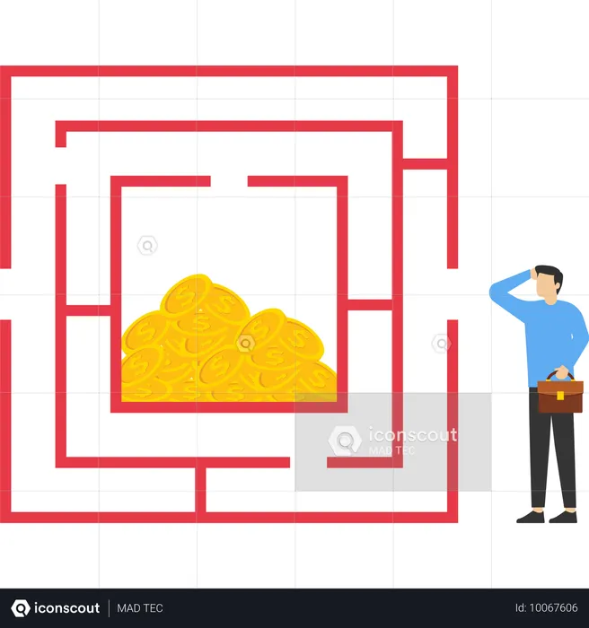 お金の迷路に入りたいビジネスマン  イラスト