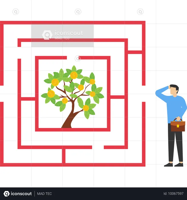 Businessman wanting to enter money plant maze  Illustration