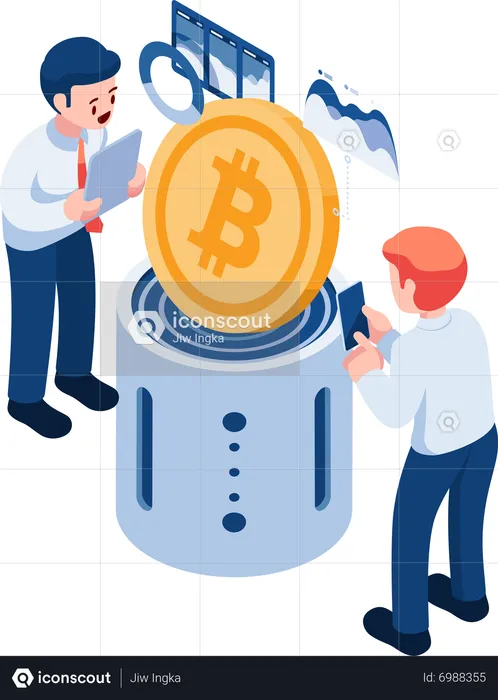 Businessman Watching and Analysis Bitcoin Cryptocurrency  Illustration