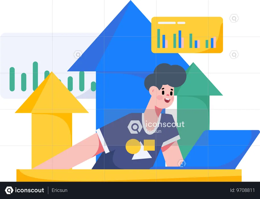 Businessman watching business graphs  Illustration