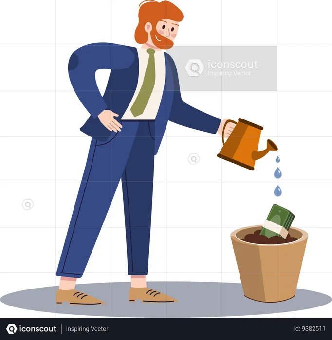 Businessman watering cash  Illustration