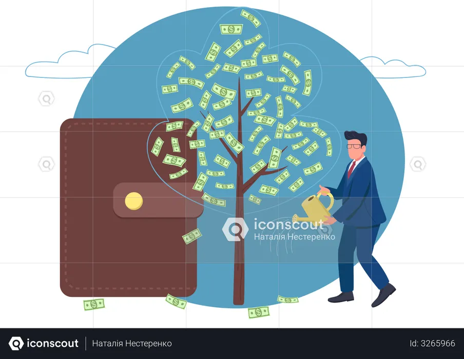 Businessman Watering Money Tree  Illustration