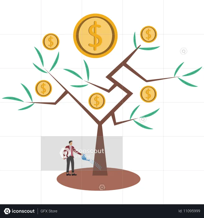 Businessman watering profit plant  Illustration