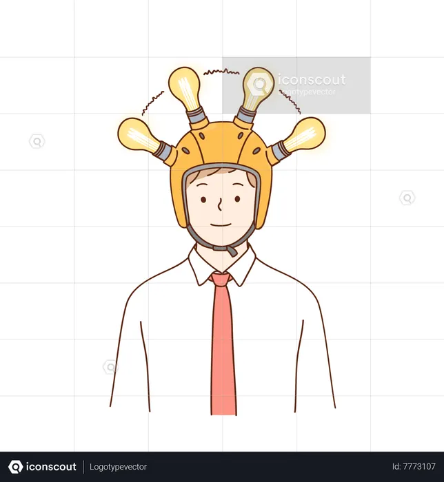 Businessman wearing bulb helmet  Illustration