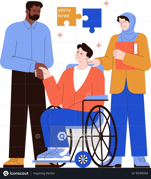 Businessman welcoming disable employee  Illustration