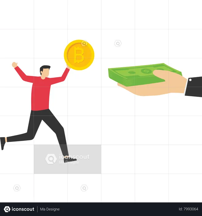 Businessman who is excited to exchange bitcoin for money  Illustration