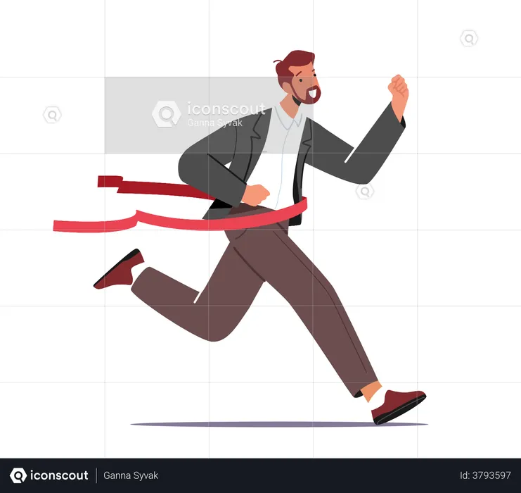 Businessman Winning Race And Crossing Finish Line  Illustration