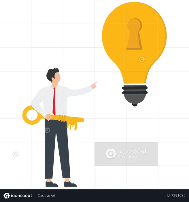 Businessman With A Golden Key For Business Solution  Illustration