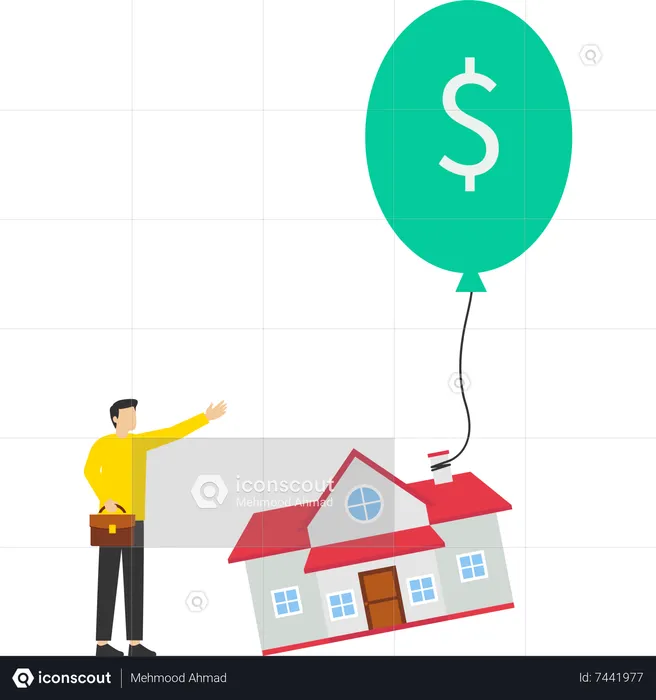 Businessman with a green graph of rising house prices  Illustration