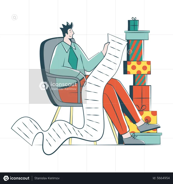 Businessman With A List Of Gifts For Employees  Illustration