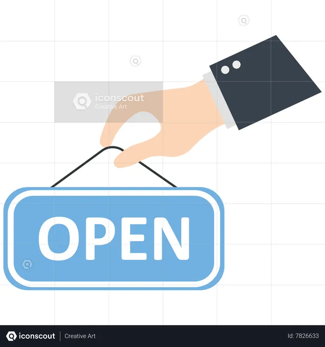 Businessman with a open sign  Illustration
