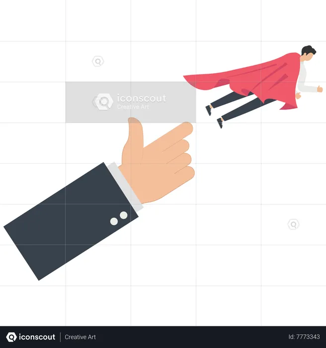 Businessman with a red cape flies with a helping hand  Illustration