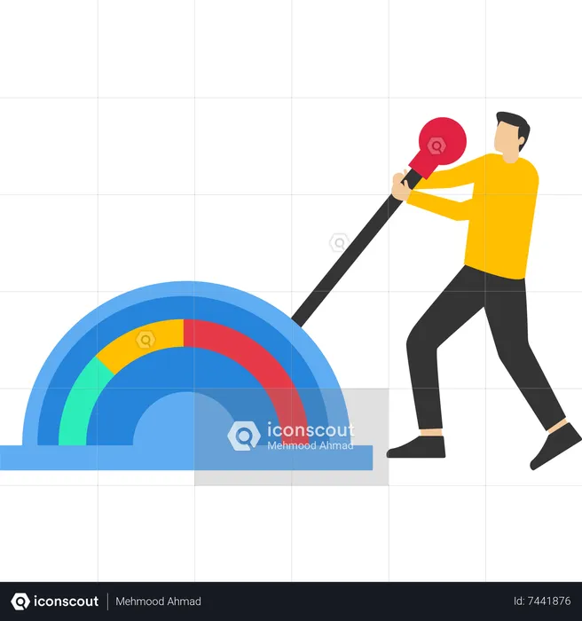 Businessman with big lever to control arrow diagram  Illustration