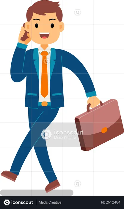 Businessman with briefcase and talking on smartphone  Illustration