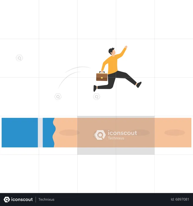 Businessman with briefcase long jump to winning new record  Illustration