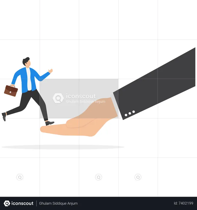 Businessman With Briefcase Walk Up On Boss Hand To The Goal  Illustration