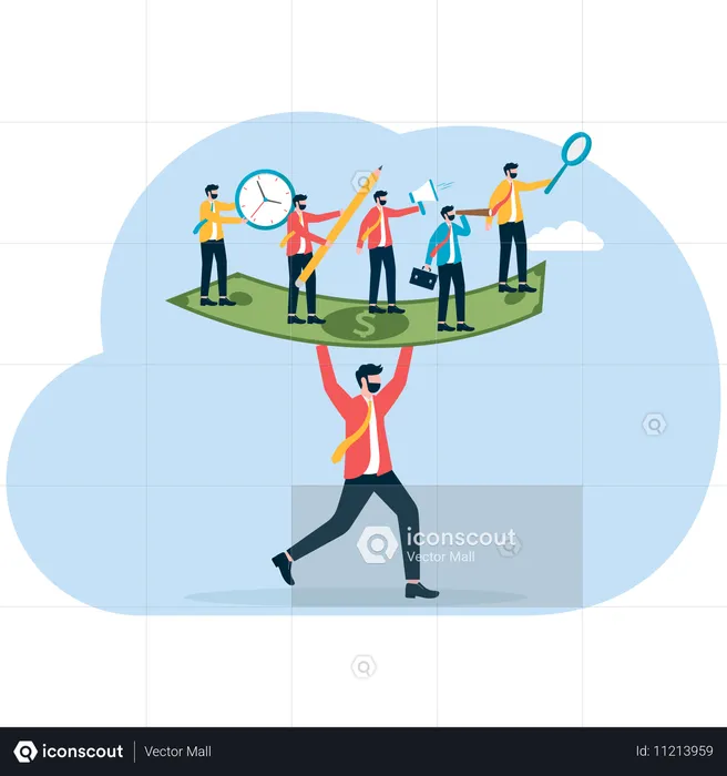 Businessman with business development directions  Illustration