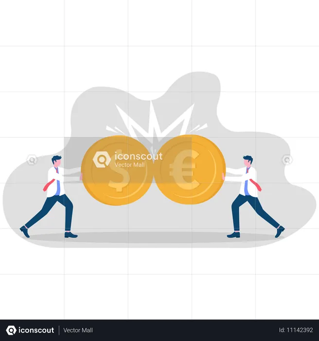 Businessman with Collision between currencies  Illustration