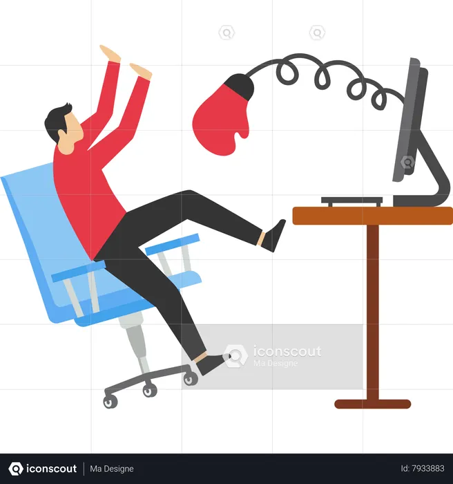 Businessman with computer hit by boxing glove  Illustration