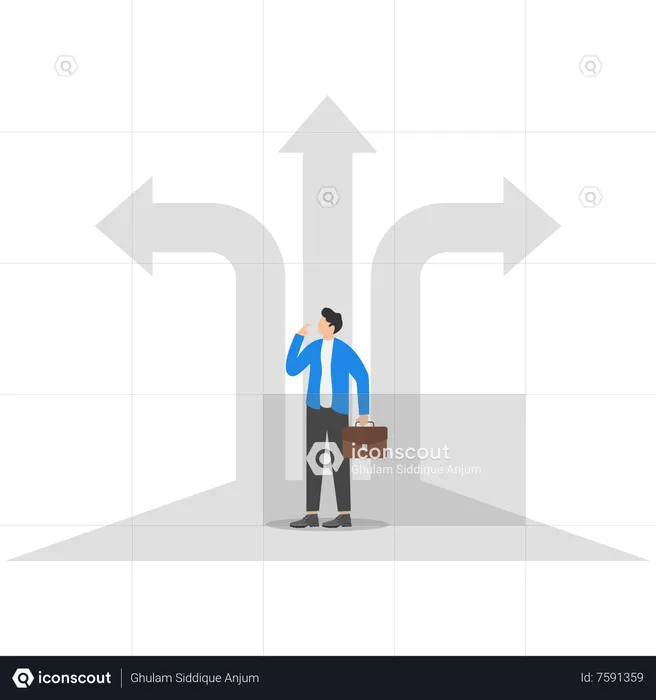 Businessman with crossroads and decision to success  Illustration