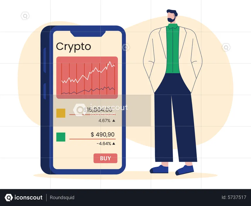 Businessman with crypto investment portfolio  Illustration