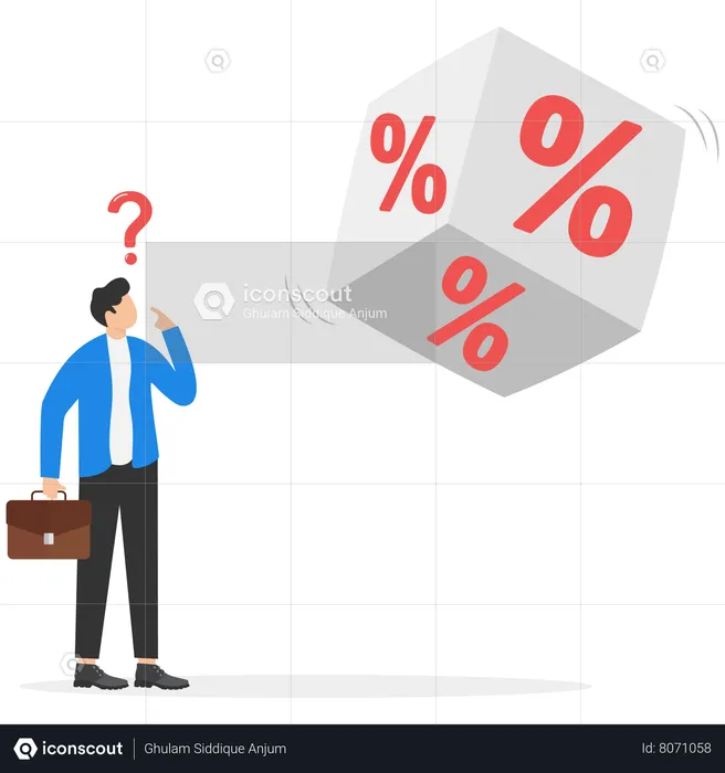Businessman is confused with percentage rate  Illustration