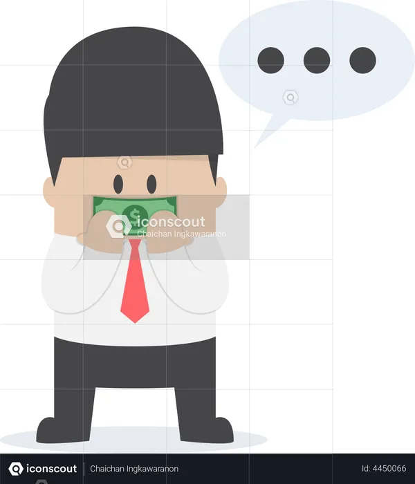 Businessman with dollar bill taped on his mouth  Illustration