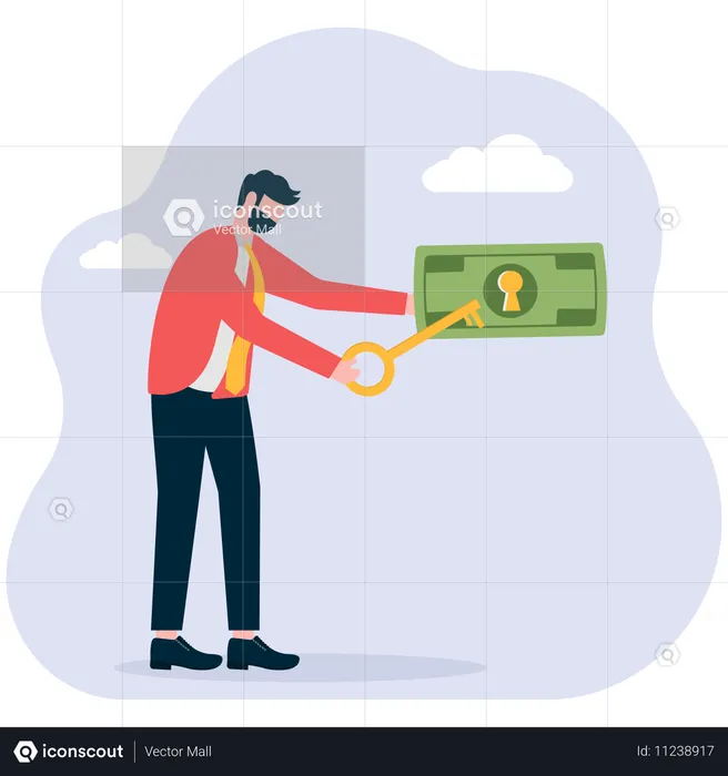 Businessman with financial key  Illustration