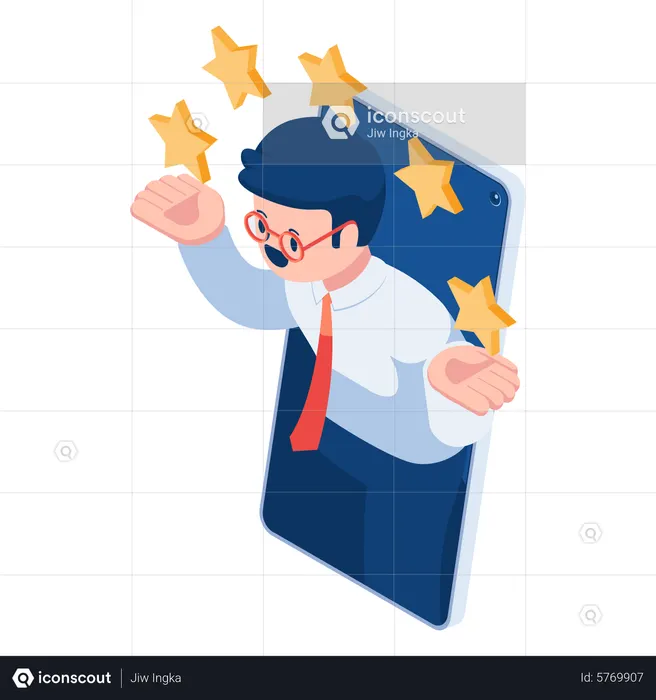 5つ星評価のビジネスマン  イラスト