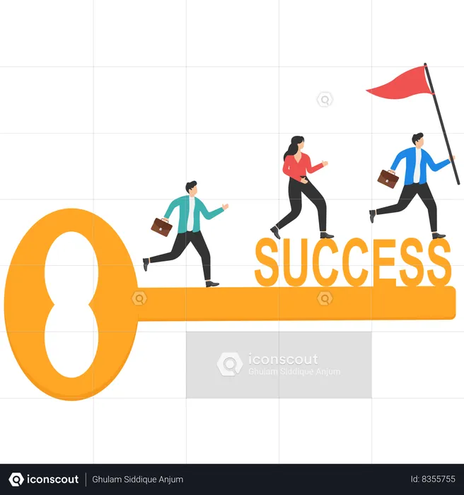 Businessman with his team is moving towards success  Illustration