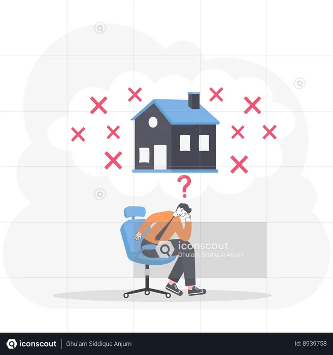 Businessman with house question mark  Illustration