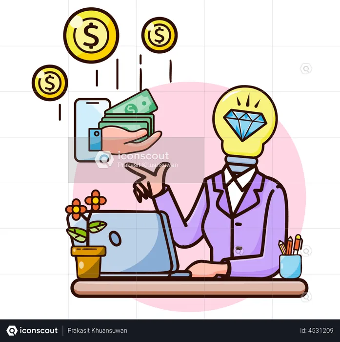 Businessman with idea of earning money  Illustration